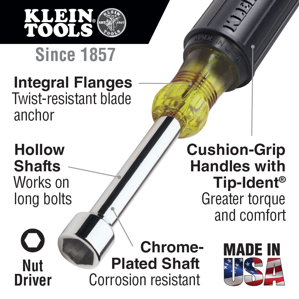 Klein Tools 631 7 Piece CushionGrip NutDriver Set with 3 Inch Shanks