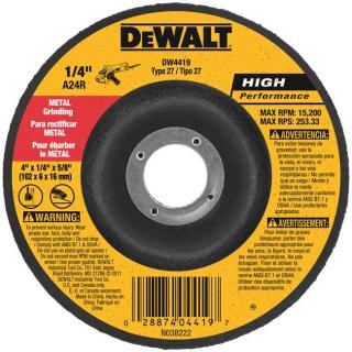 DeWALT 1/4 Inch Type 27 High-Performance Metal Grinding Wheel