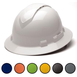 Pyramex Ridgeline Vented Full Brim Hard Hat with 4 Point Ratchet Suspension