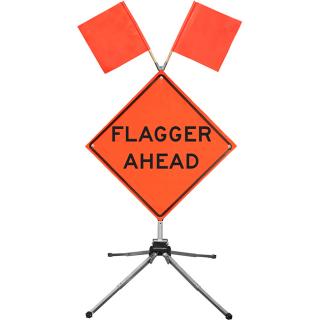 Dicke Safety Folding 48 Inch Reflective Traffic Sign Fold & Roll Kit (Flagger Ahead)