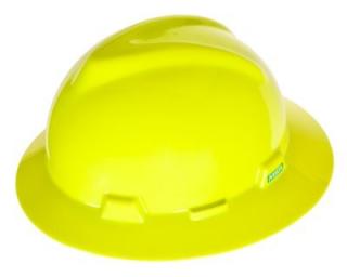 MSA V-Gard Slotted Full Brim Hard Hat with Fas-Trac III Suspension - Hi-Viz Yellow