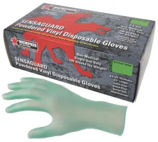 MCR Safety 5025 Sensaguard 6.5 Mil Powdered Disposable Vinyl Industrial Grade Gloves - Small - Green (Box of 100)
