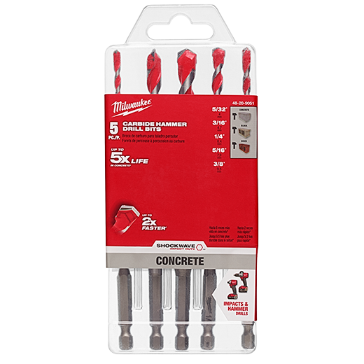Milwaukee SHOCKWAVE Carbide Hammer Drill Bit 5 Piece Set