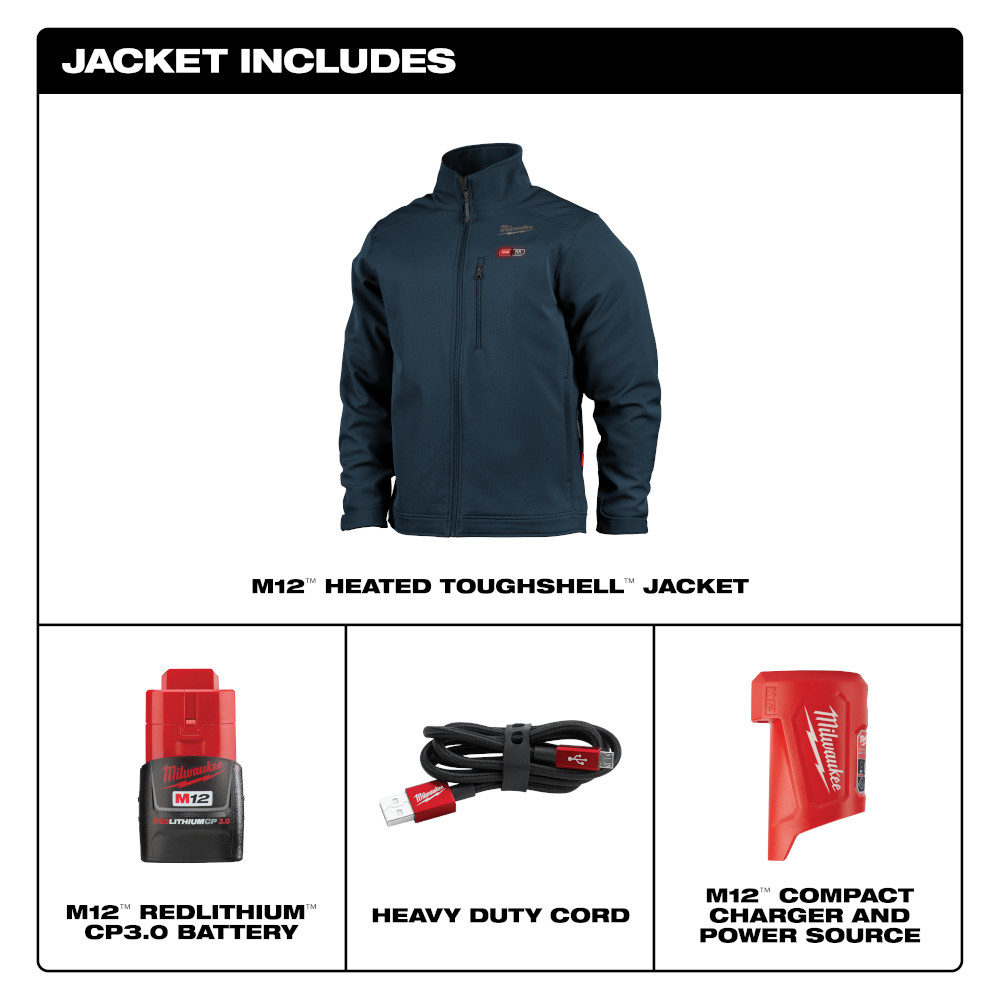 Milwaukee M12 Navy Blue Heated TOUGHSHELL Jacket Kit from Columbia Safety