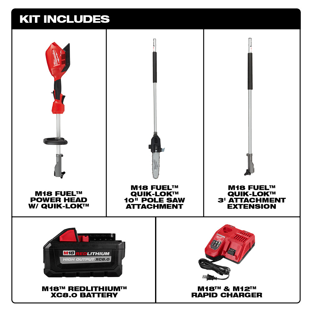 Milwaukee M18 FUEL 10 Inch Pole Saw Kit with QUIK-LOK Attachment Capability from Columbia Safety