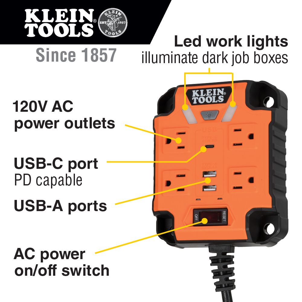 Klein Tools PowerBox 1 Magnetic Mounted Power Strip with Integrated LED Lights from Columbia Safety
