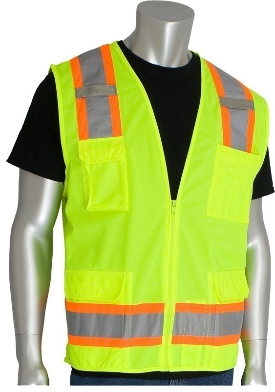 PIP ANSI Class 2 Two Tone 6 Pocket Yellow Surveyors Vest from Columbia Safety