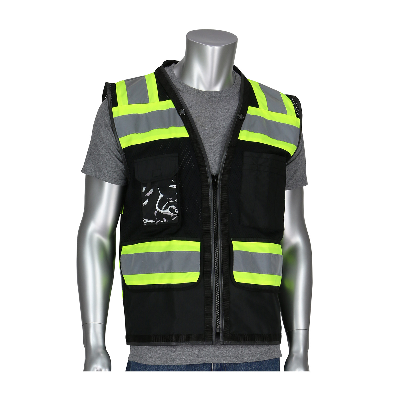 PIP ANSI Type O Class 1 Black Two-Tone 11 Pocket Mesh Vest from Columbia Safety