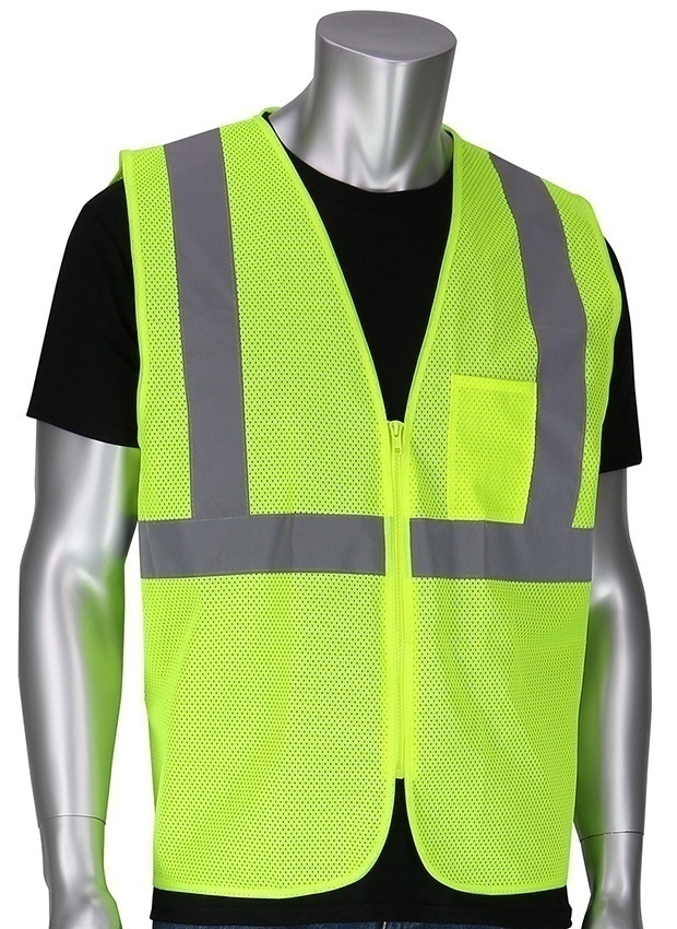 PIP ANSI Type R Class 2 Lime Dual Sized Zipper Mesh Vest (General) from Columbia Safety