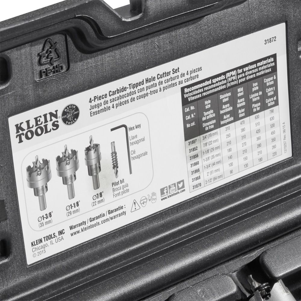 Klein Tools Carbide Hole Cutter Kit - 4 Piece from Columbia Safety