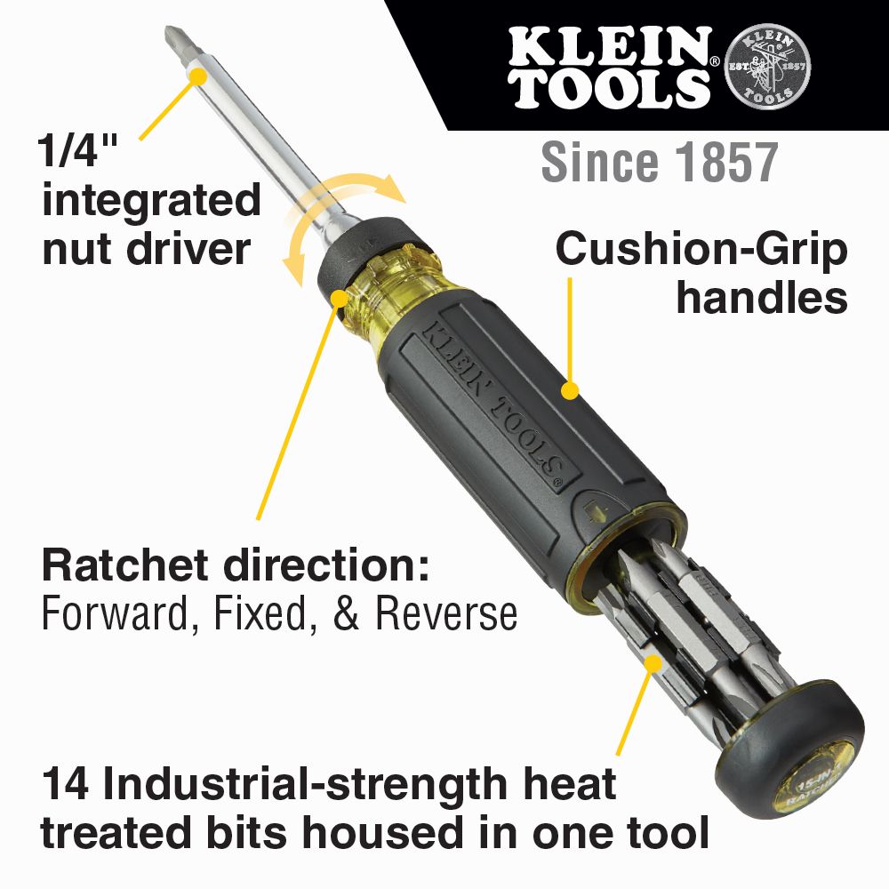 Klein Tools 15-in-1 Multi-Bit Ratcheting Screwdriver from Columbia Safety