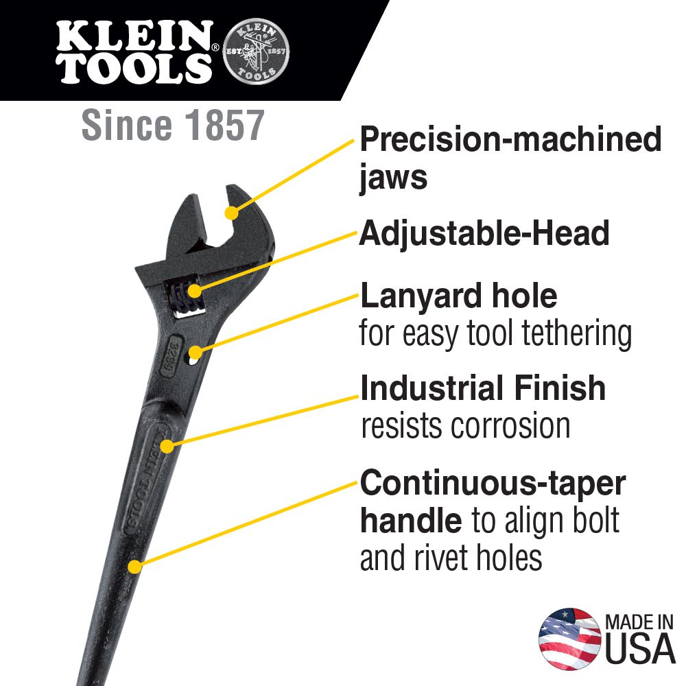 Klein Tools 3239 16 Inch Adjustable Head Construction Spud Wrench from Columbia Safety