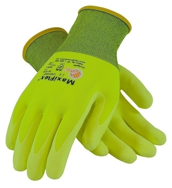 MaxiFlex Ultimate 34-874FY Hi-Vis Nitrile Coated Nylon Gloves from Columbia Safety