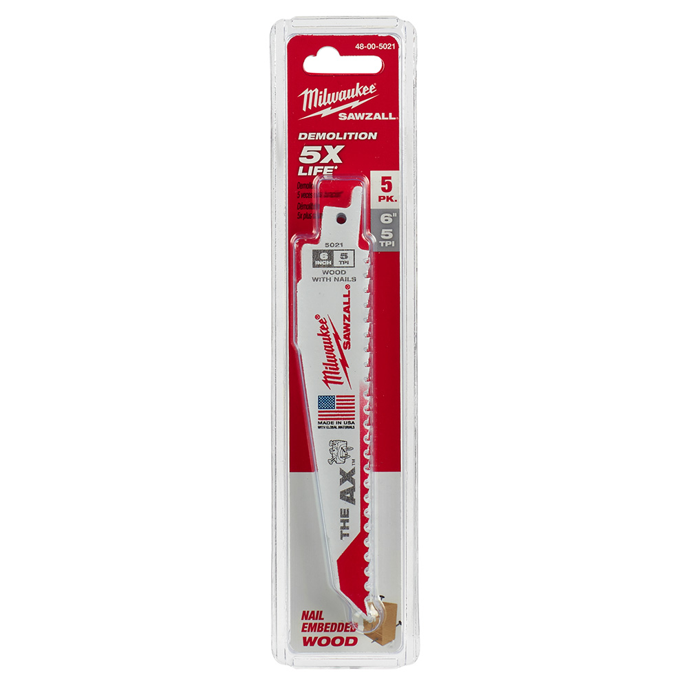 Milwaukee 5 TPI Wood with Nails AX SAWZALL Blade (5 Pack) from Columbia Safety