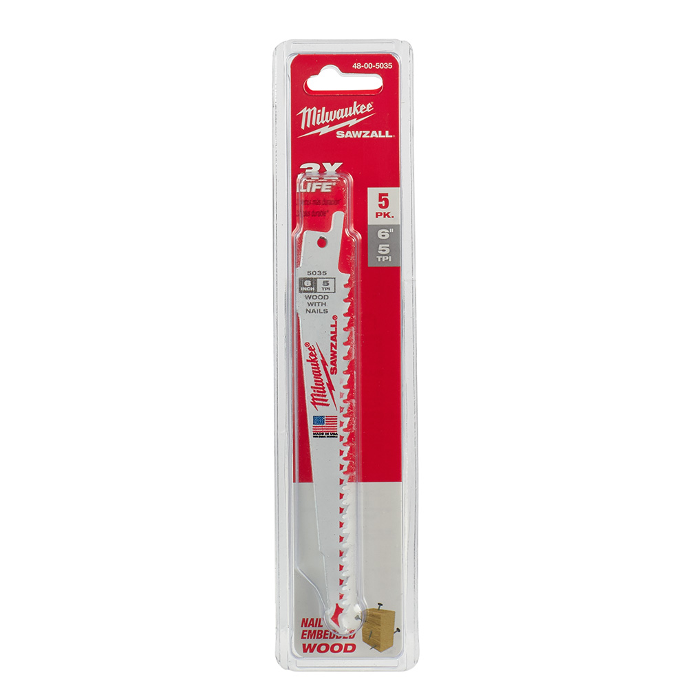 Milwaukee 6 inch 5 TPI Wood with Nails SAWZALL Blade (5 Pack) from Columbia Safety