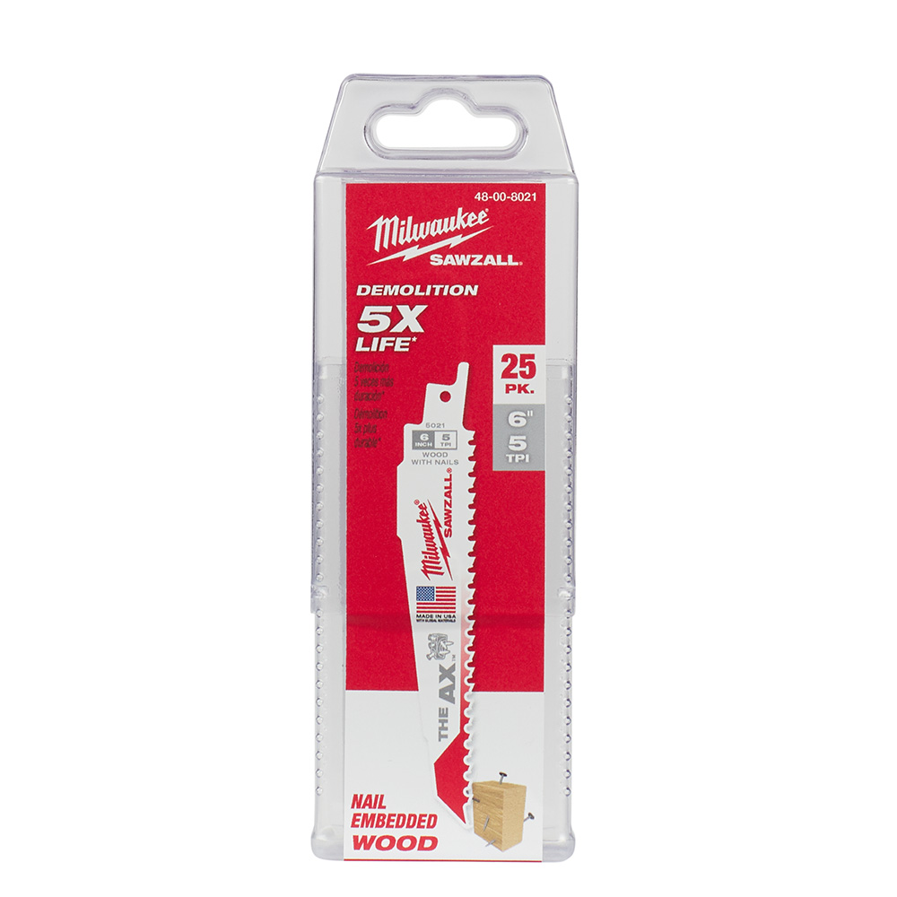 Milwaukee 6 inch 5 TPI Wood with Nails AX SAWZALL Blade (25 Pack) from Columbia Safety