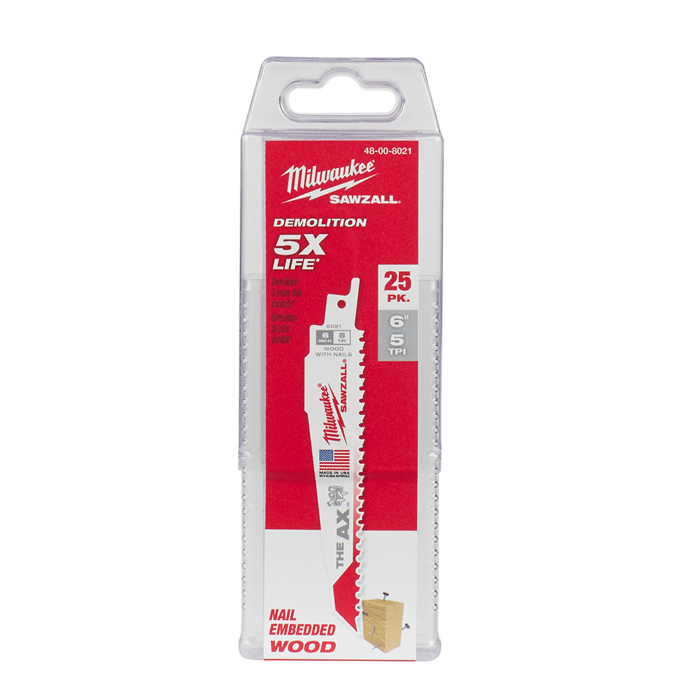 Milwaukee 5 TPI Wood with Nails AX SAWZALL Blade (25 Pack) from Columbia Safety