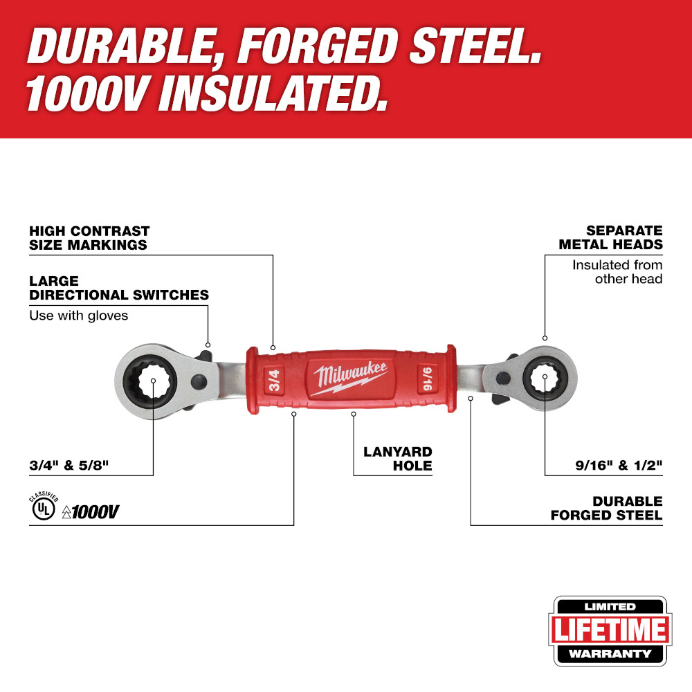 Milwaukee Lineman's 4-in-1 Insulated Ratcheting Box Wrench from Columbia Safety