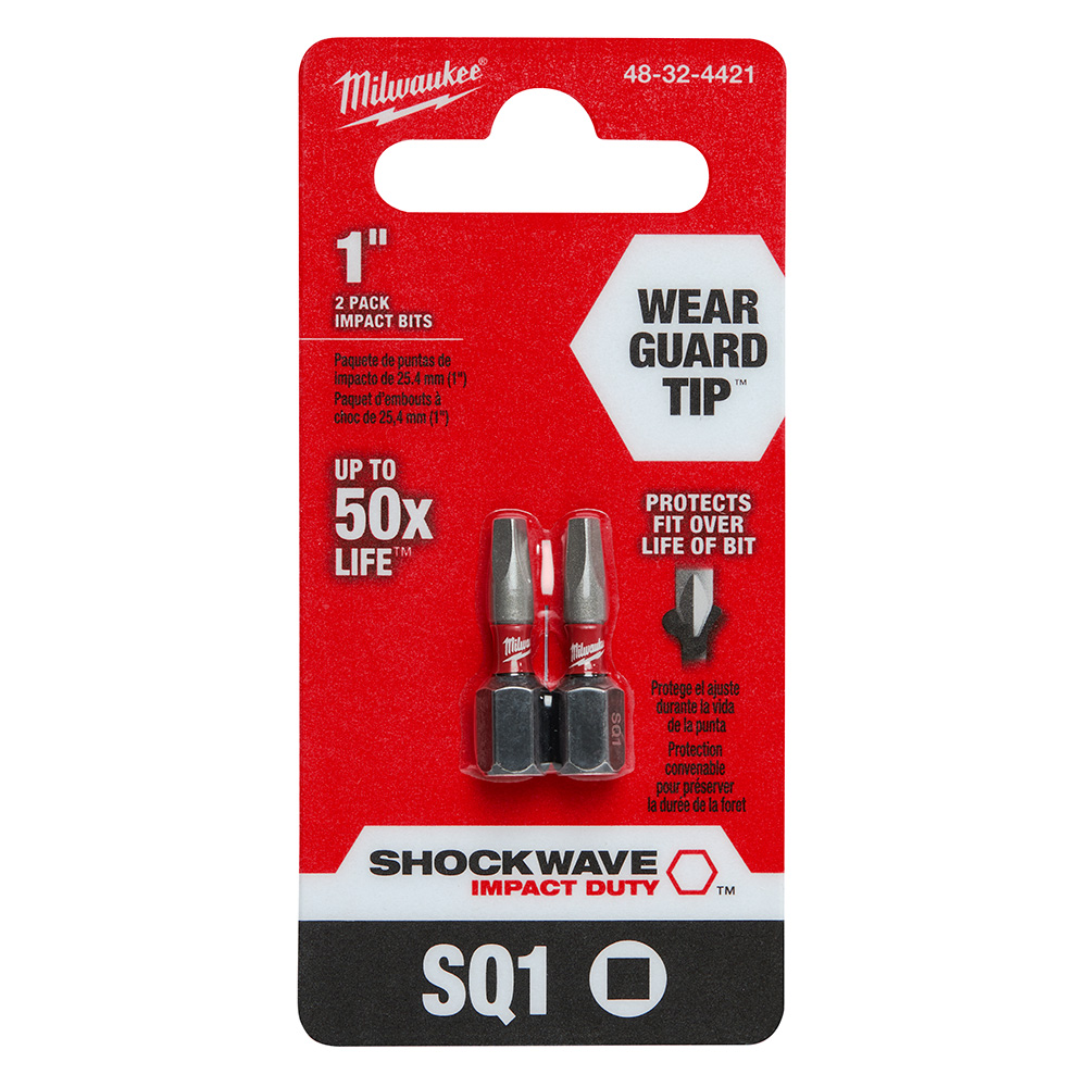 Milwaukee SHOCKWAVE Insert Bit Square Recess #1 (2 Pack) from Columbia Safety