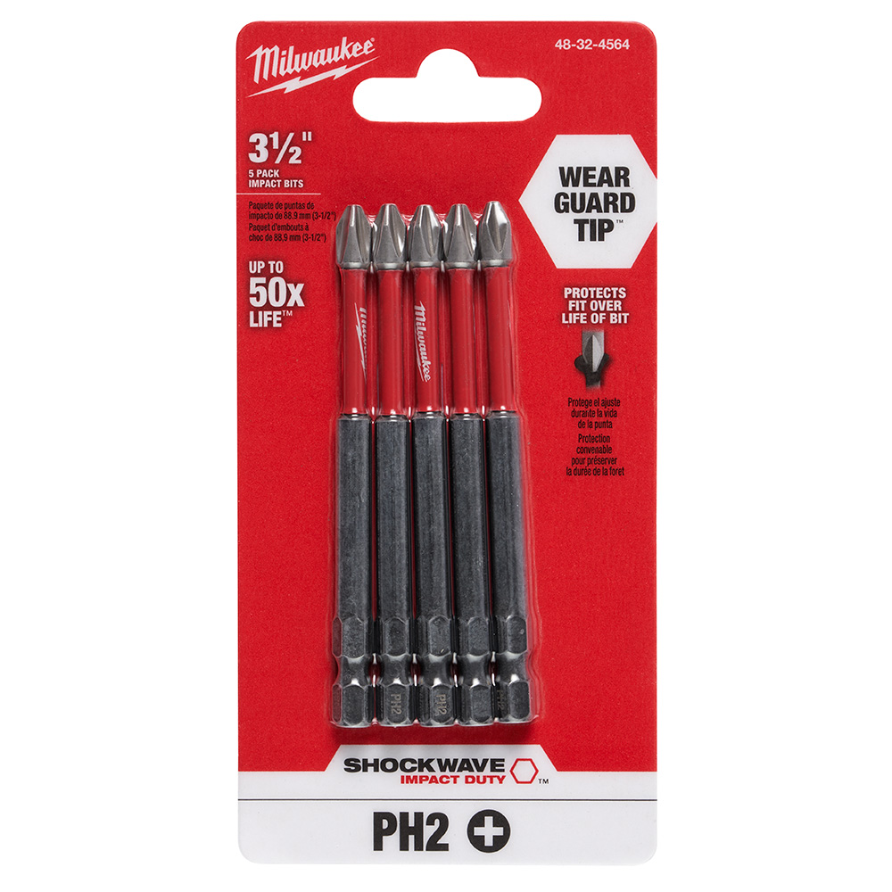 Milwaukee SHOCKWAVE 3-1/2 inch Power Bit Phillips #2 (5 Pack) from Columbia Safety
