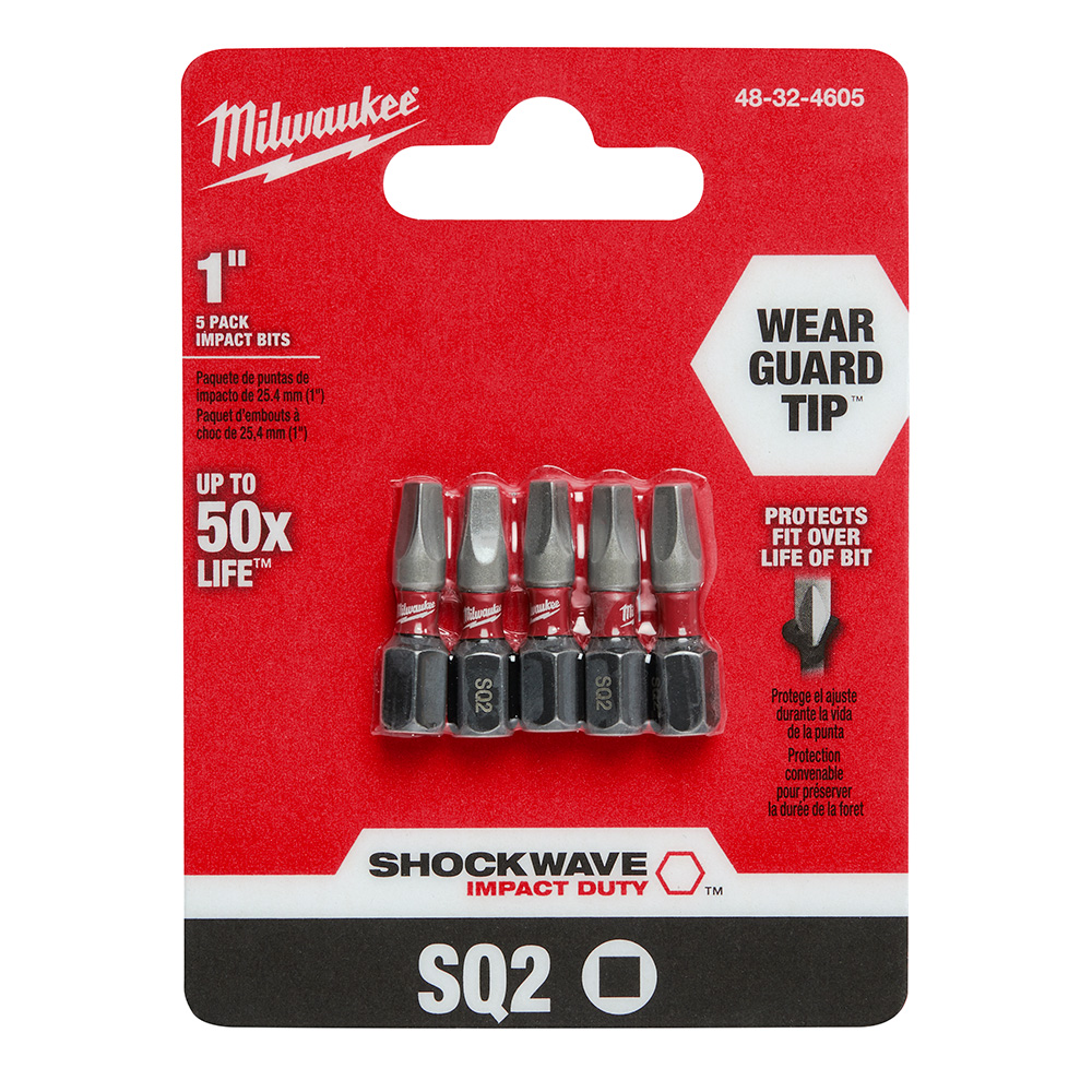 Milwaukee SHOCKWAVE Insert Bit Square Recess #2 (5 Pack) from Columbia Safety