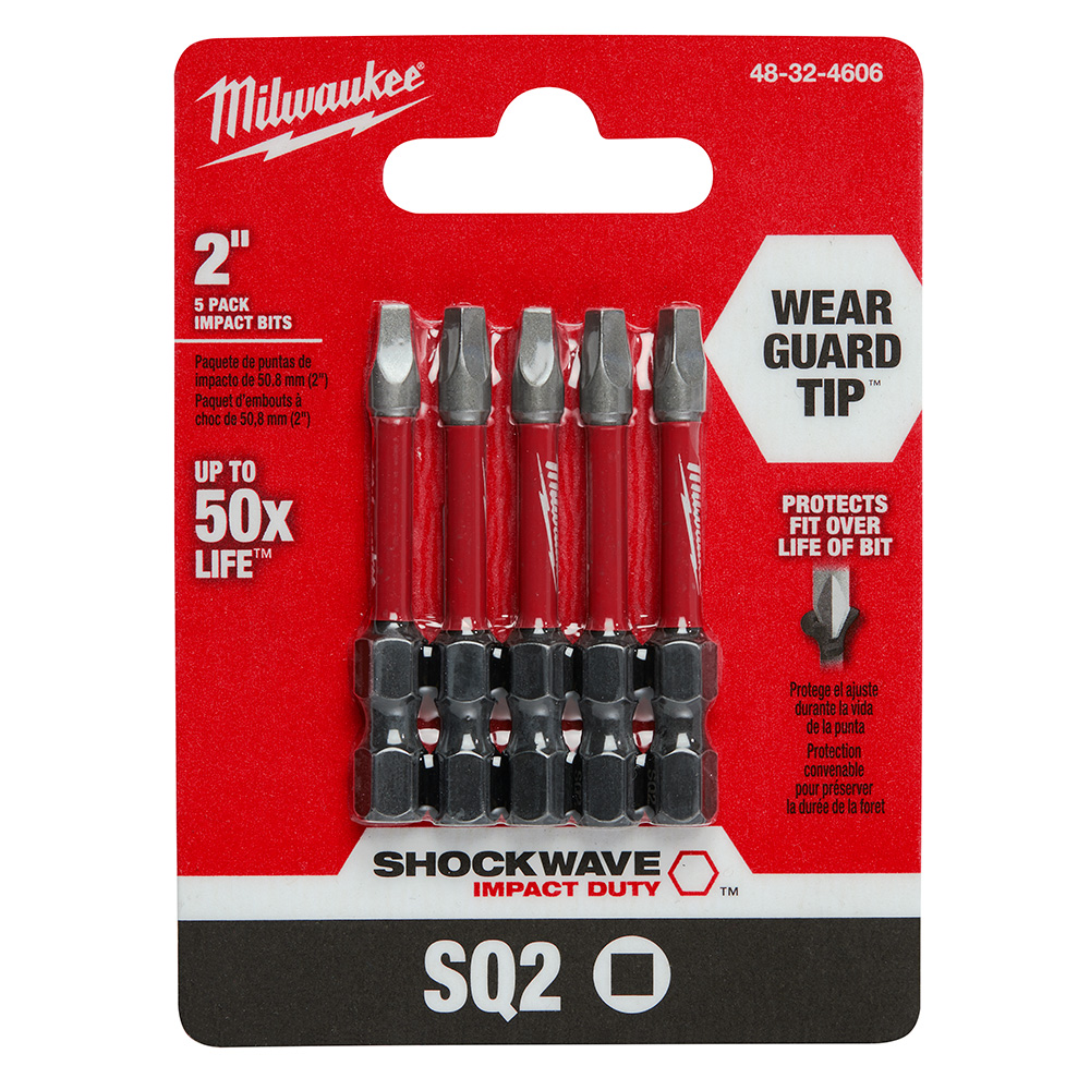 Milwaukee SHOCKWAVE Power Bit 2 Inch Square Recess #2 (5 Pack) from Columbia Safety