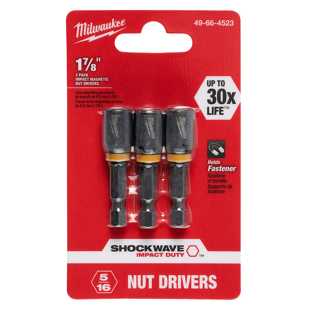Milwaukee SHOCKWAVE 5/16 Inch x 1-7/8 Inch Magnetic Nut Driver (3 Pack) from Columbia Safety