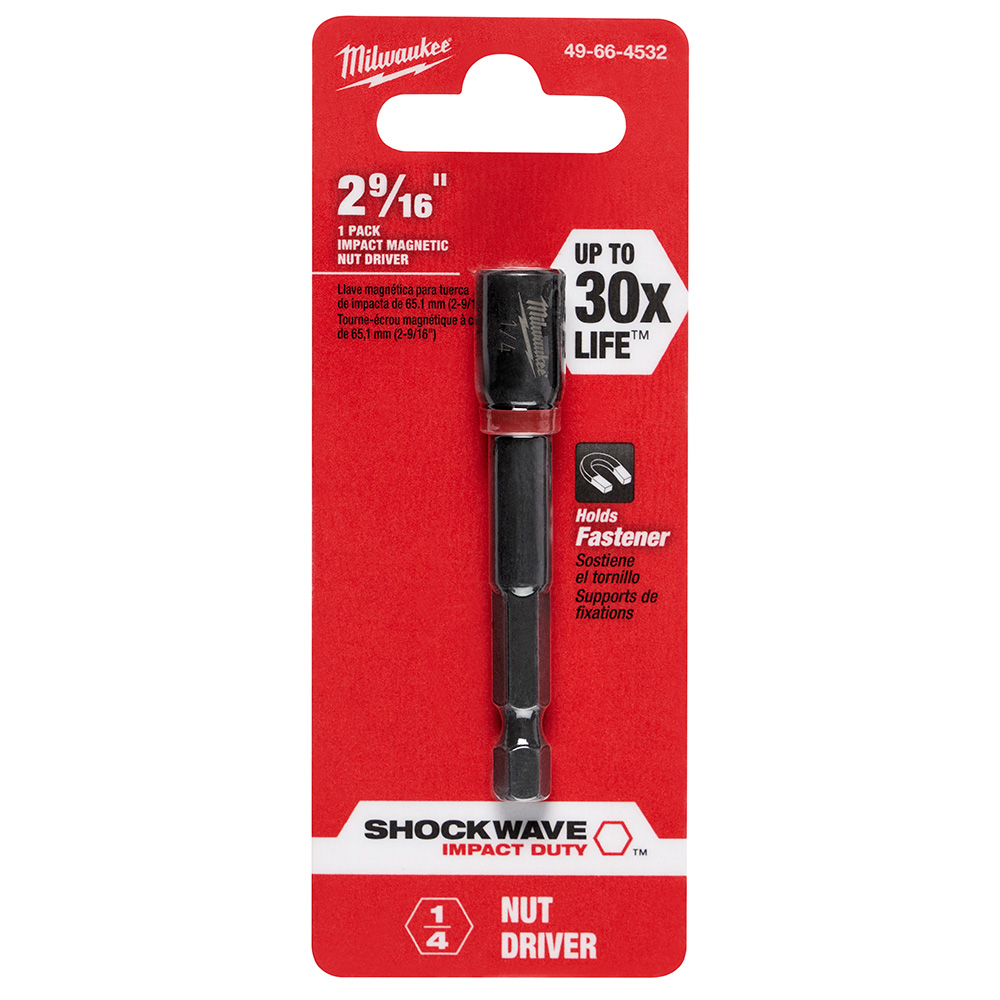 Milwaukee SHOCKWAVE 1/4 Inch x 2-9/16 Inch Magnetic Nut Driver from Columbia Safety