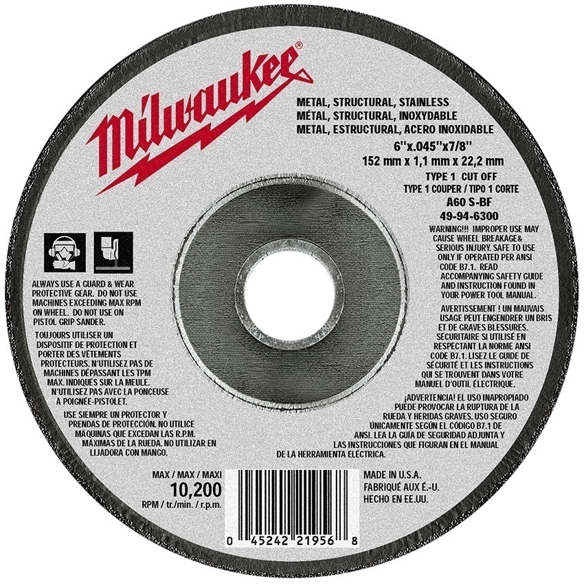 Milwaukee Type 1 Cut-Off Wheel from Columbia Safety