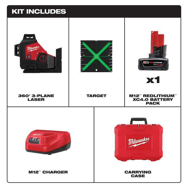 Milwaukee M12 Green 360° 3-Plane Laser Kit from Columbia Safety