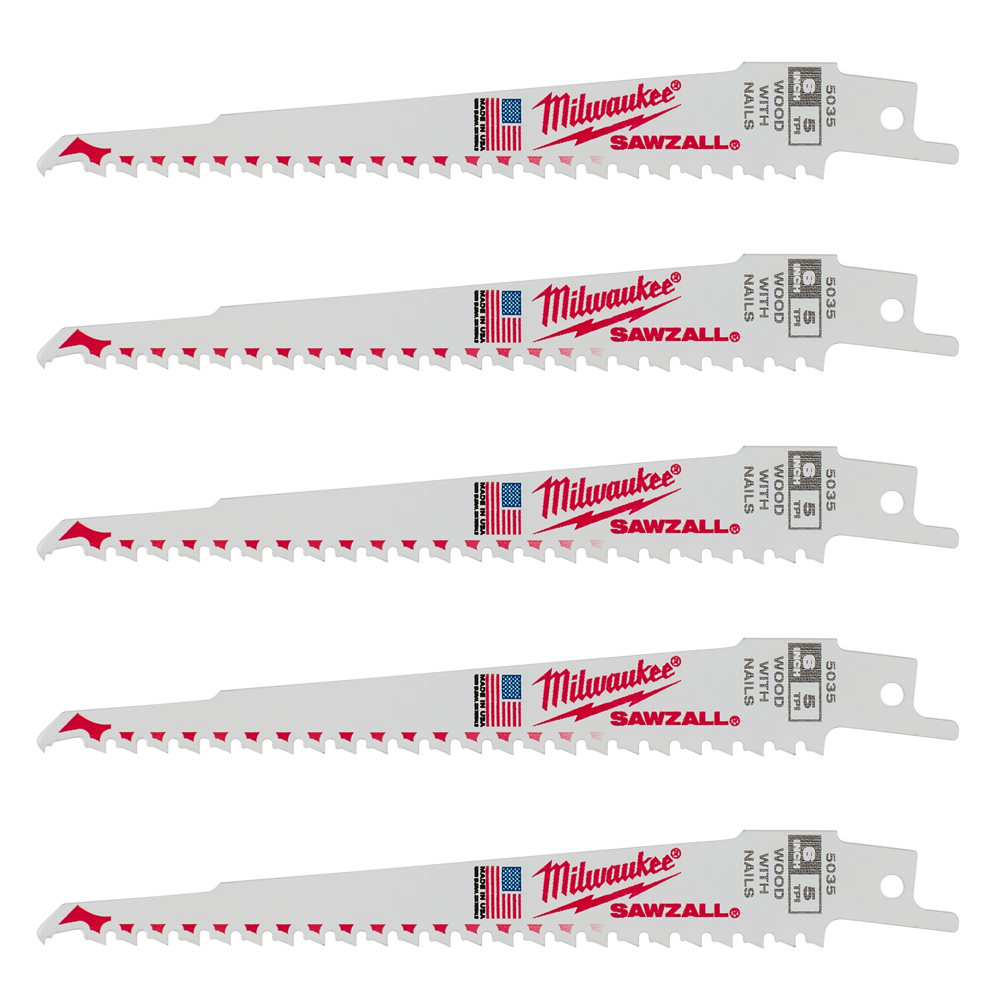Milwaukee 6 inch 5 TPI Wood with Nails SAWZALL Blade (5 Pack) from Columbia Safety