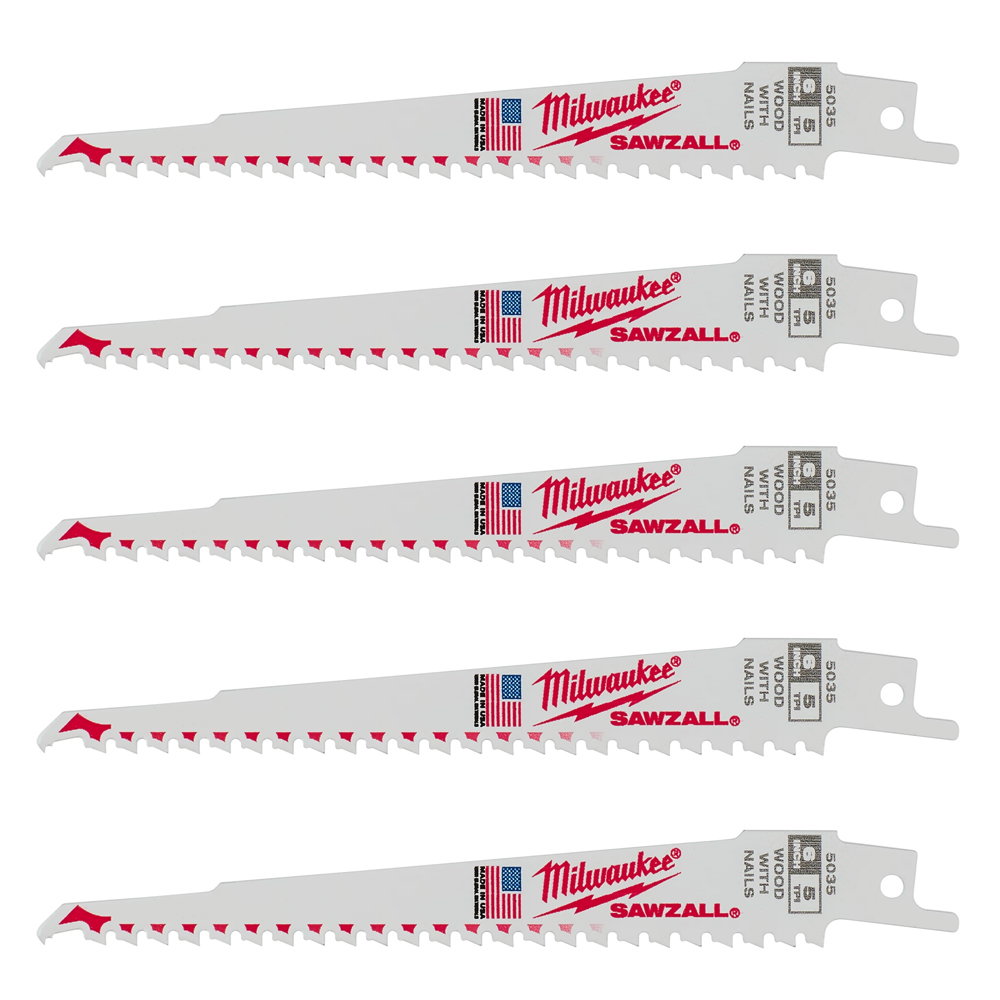 Milwaukee 5 TPI Wood with Nails SAWZALL Blade (5 Pack) from Columbia Safety