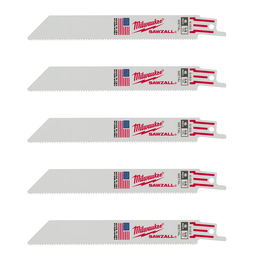 Milwaukee 6 inch 14 TPI Thin Kerf Metal SAWZALL Blade (5 Pack) from Columbia Safety