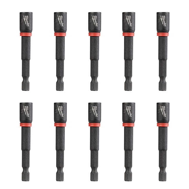 Milwaukee SHOCKWAVE 1/4 Inch x 2-9/16 Inch Magnetic Nut Driver (10 Pack) from Columbia Safety