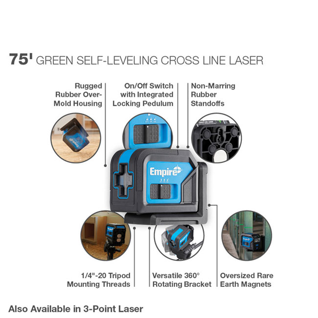 Empire 75' Green Self-Leveling Cross Line Laser from Columbia Safety