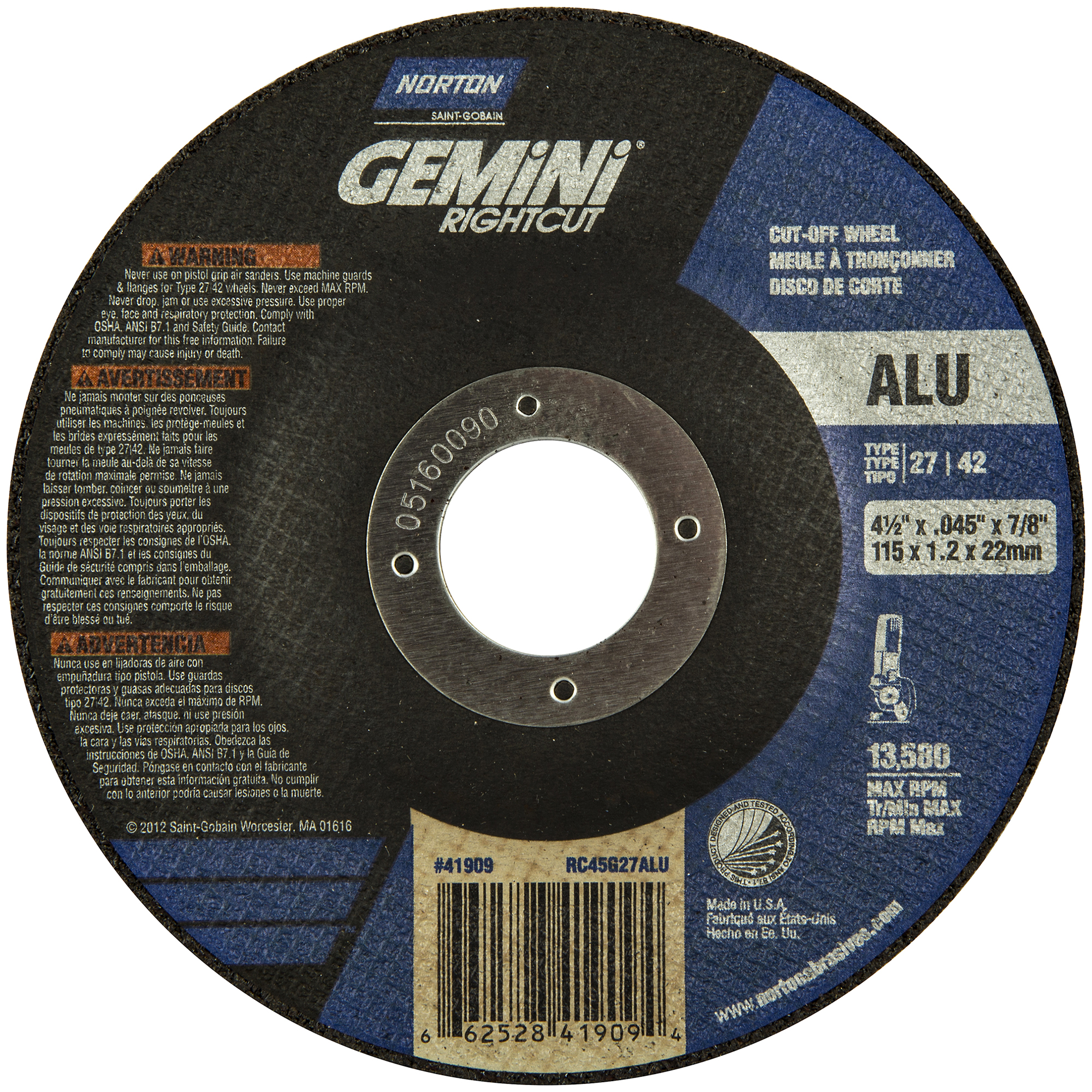 Norton Gemini RightCut A AO Type 27/42 Right Angle Cut-Off Wheel from Columbia Safety