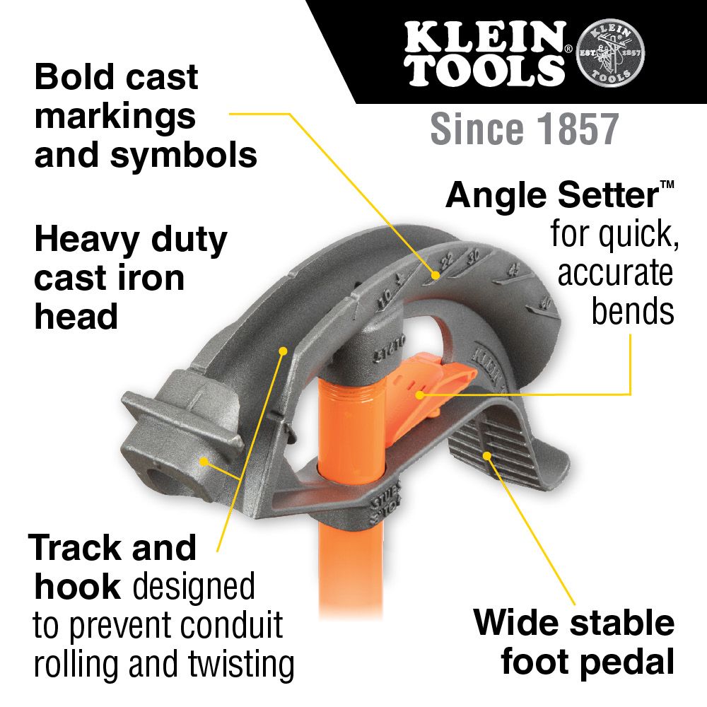 Klein Tools Iron Conduit Bender Full Assembly 1 Inch EMT with Angle Setter from Columbia Safety