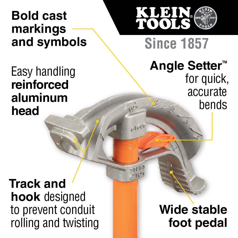 Klein Tools 51606 Aluminum Conduit Bender Full Assembly 1/2 Inch EMT with Angle Setter from Columbia Safety