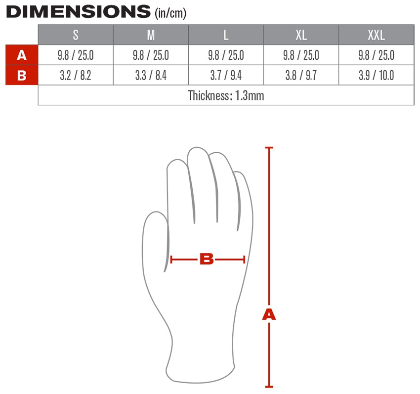 MaxiDry Ultra Lightweight 3/4 Dip Nitrile Grip Gloves (12 Pair) - Sizing Chart from Columbia Safety