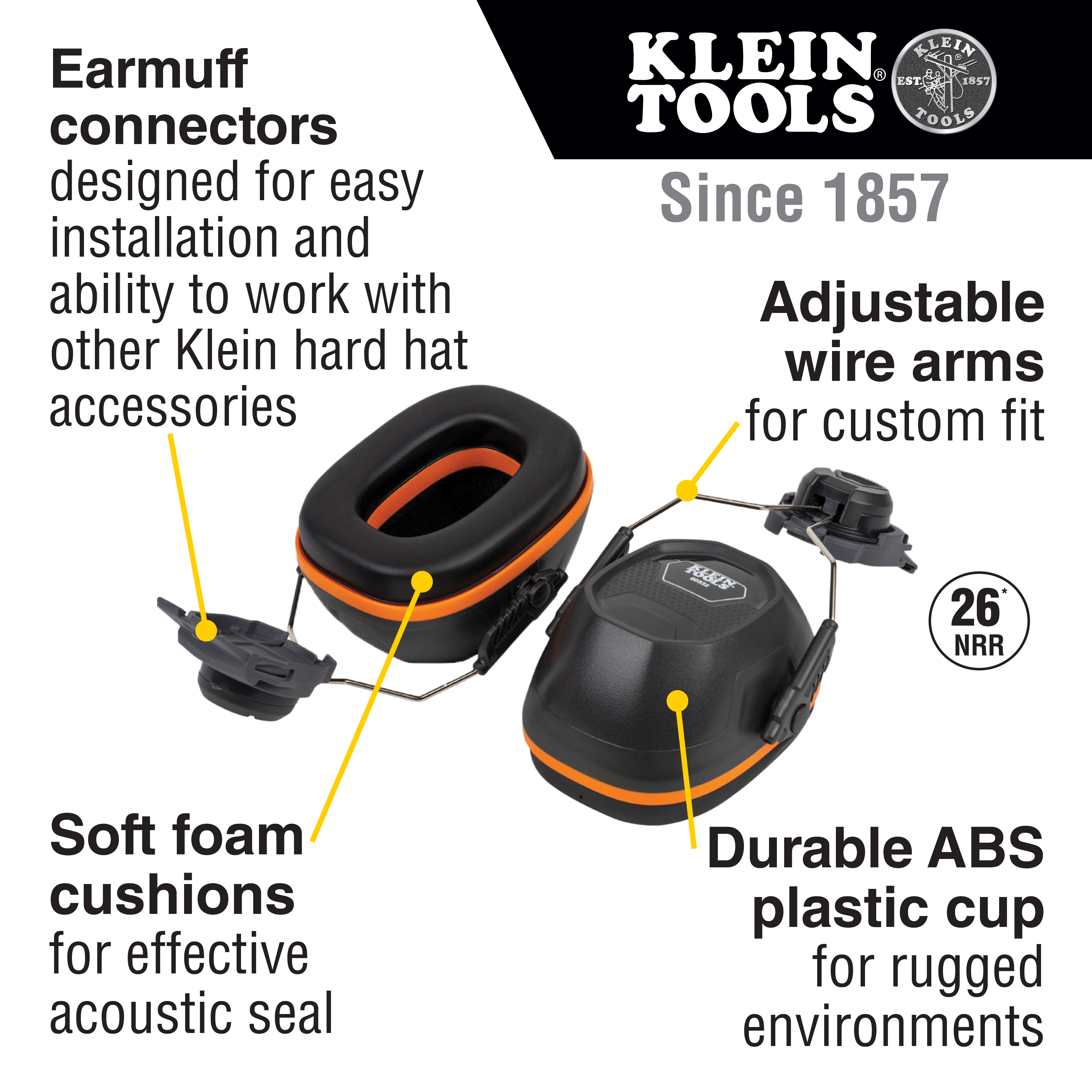 Klein Tools Full Brim Style Hard Hat Earmuffs from Columbia Safety