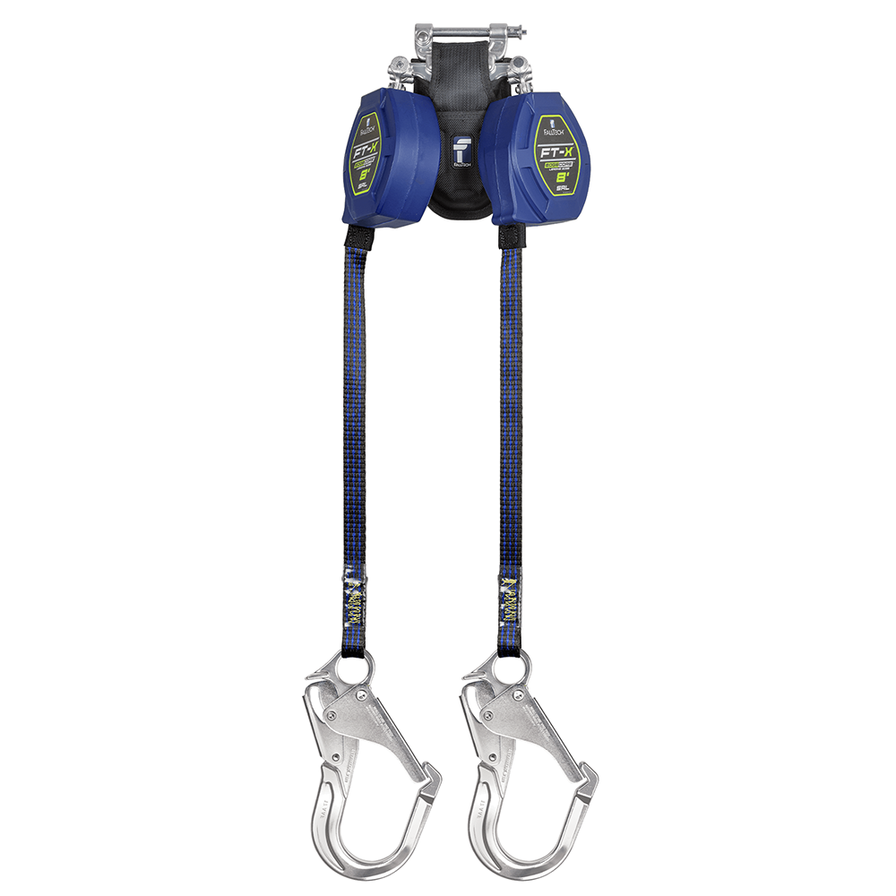 FallTech FT-X EdgeCore Twin Leg 8 Foot Class 2 Leading Edge Personal SRL w/ Steel Rebar Hooks from Columbia Safety