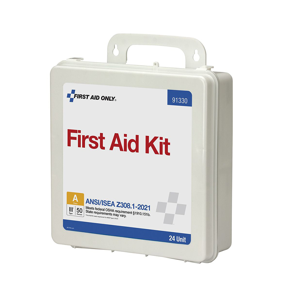 First Aid Only ANSI A 50 Person 24 Unit Plastic ANSI 2021 Compliant First Aid Kit from Columbia Safety