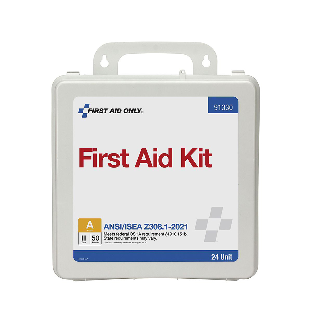First Aid Only ANSI A 50 Person 24 Unit Plastic ANSI 2021 Compliant First Aid Kit from Columbia Safety