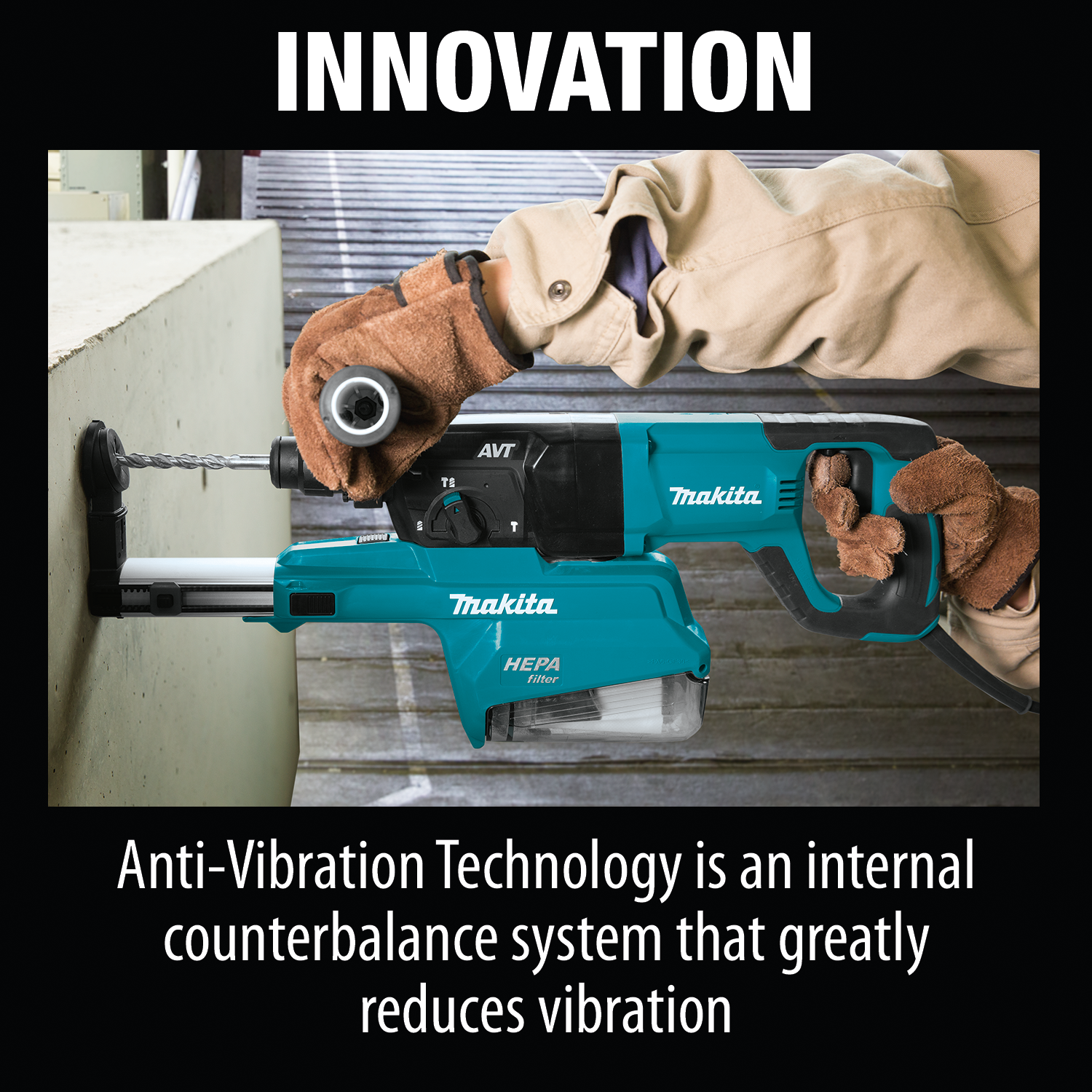 Makita 1 Inch AVT Rotary Hammer with HEPA Dust Extractor from Columbia Safety