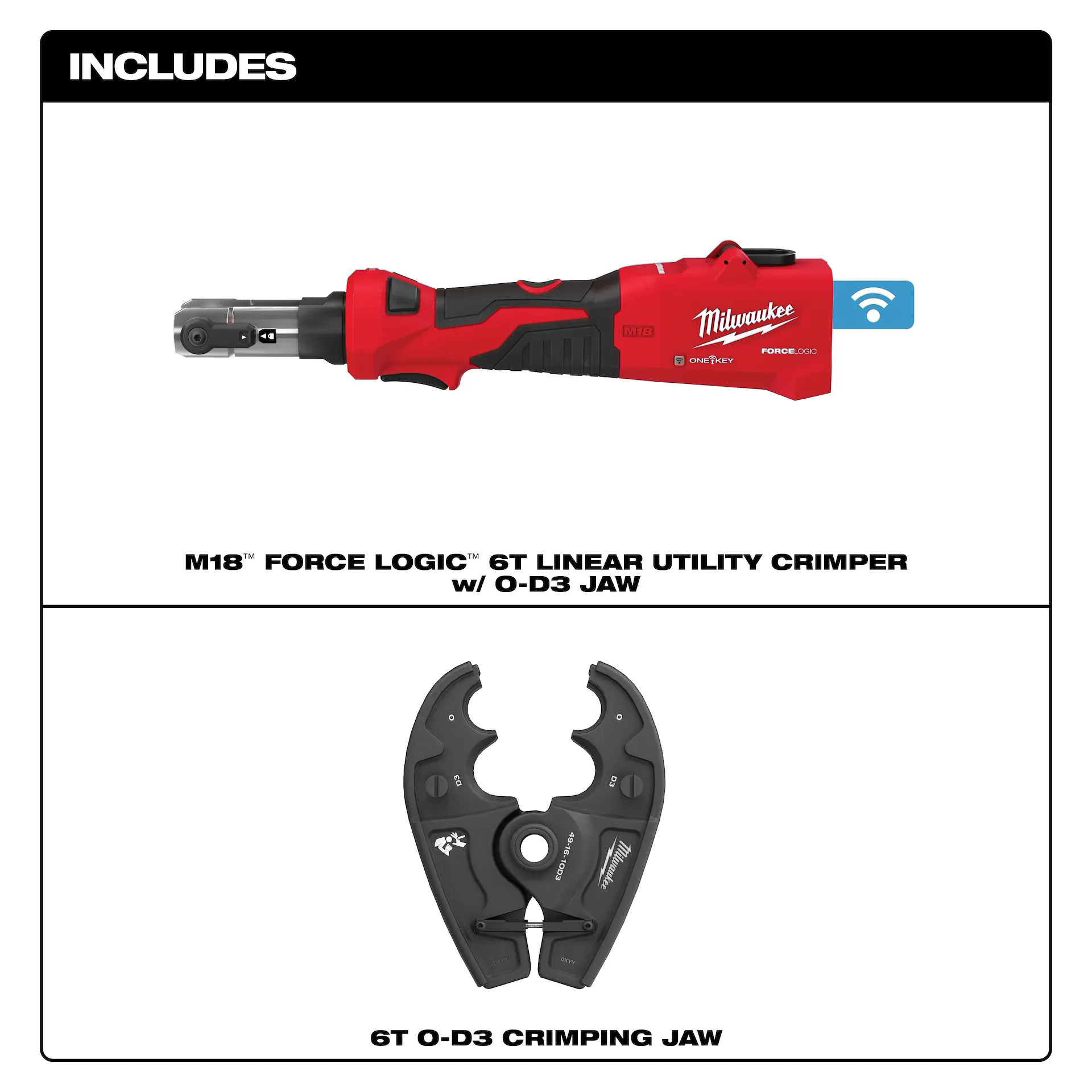 Milwaukee M18 FORCE LOGIC 6T Linear Utility Crimper w/ O-D3 Jaw from Columbia Safety