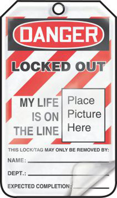 Accuform OSHA Danger Self-Laminating Safety Tag: Locked Out from Columbia Safety