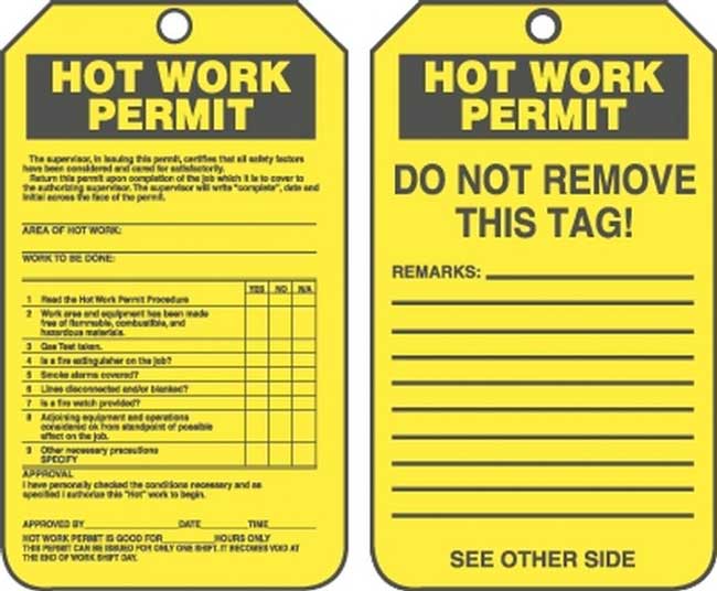 Confined Space Hot Work Tag from Columbia Safety