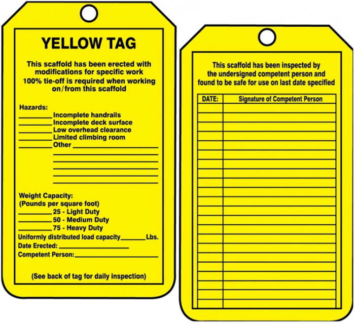 Accuform Signs Scaffold Status Tag