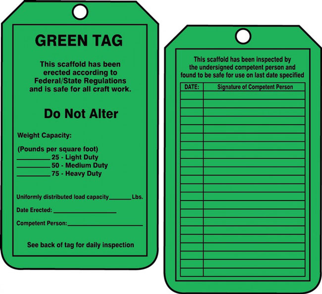 Scaffold Status Safety Tag, Green from Columbia Safety