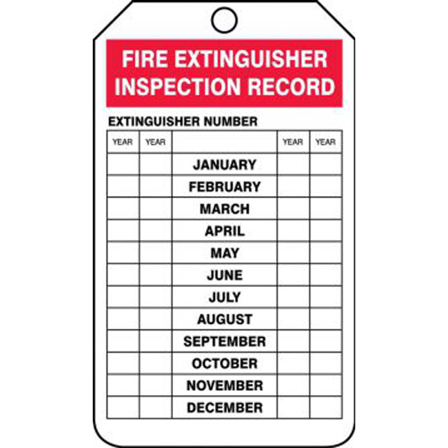 Accuform OSHA Fire Extinguisher Tags Fire Extinguisher Inspection Record (5 Pack) from Columbia Safety